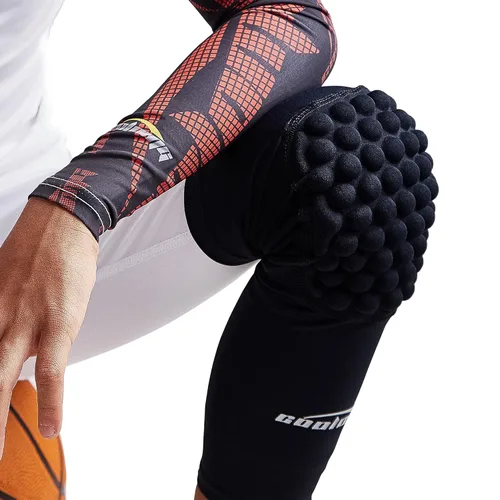 Miniatura 7 de COOLOMG paquete de 2 (1 par) de rodilleras con almohadillas de EVA para niños y adultos a prueba de golpes para baloncesto, rodilla de manga larga