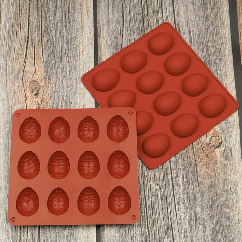Miniatura 5 de Moldes de chocolate para huevos de Pascua, 3 piezas, moldes de silicona para dulces de Pascua, 12 diseños de moldes de huevo antiadherentes