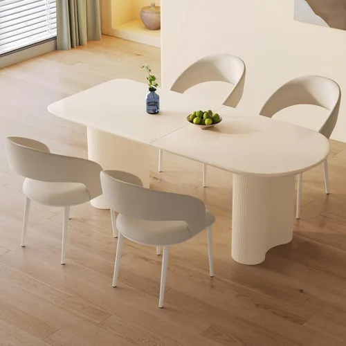 Miniatura 25 de Mesa de comedor negra de 55 pulgadas, una mesa rectangular de extremo redondeado con patas de diseño ondulado para cocina, comedor, oficina en casa