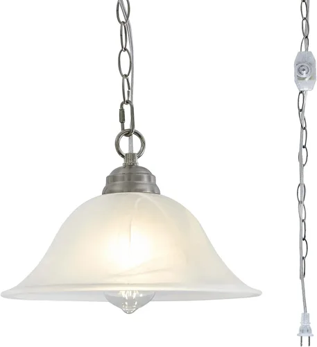 Lámpara Colgante Enchufable con Pantalla de Vidrio de Alabastro, Lámpara Colgante con Interruptor de Encendido/Apagado, Cable de 16.4 Pies y Cadena