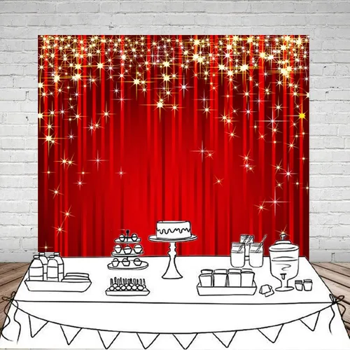 Miniatura 2 de Sensfun 6x6 pies Telón de fondo rojo con estrellas de Navidad, purpurina dorada, estrella de fotografía, fondo de foto con serpentina roja, telones