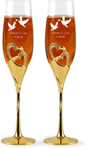 Miniatura 19 de Flautas de champán de diseño único para la novia y el novio, flautas de champán personalizadas de la decoración del corazón, juegos de tazas
