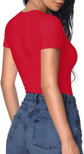 Miniatura 2 de MANGOPOP - Camiseta de manga corta entallada con cuello en V para mujer