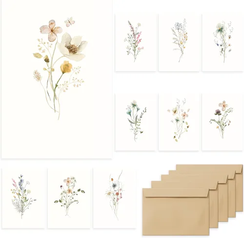 slapaflife Tarjetas en Blanco, Tarjetas de Felicitación en Blanco 10x15 cm, Juego de 40 - Elegantes Tarjetas de Felicitación en Blanco con Diseño