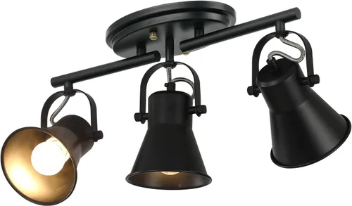 Miniatura 11 de Iluminación de pista de 2 luces para techo, lámpara de techo direccional industrial de luz puntual, lámpara de techo de montaje empotrado en negro