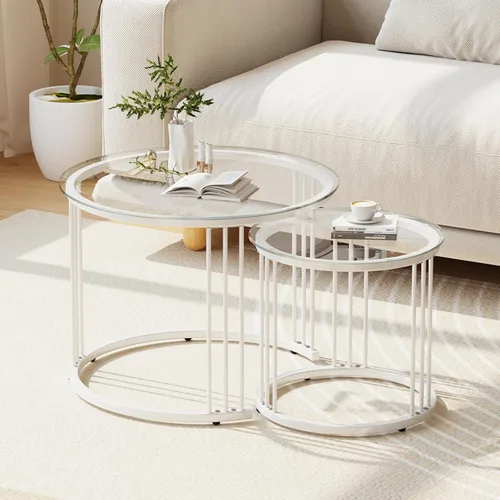 Miniatura 13 de Garden 4 you Mesa de centro anidable, mesa auxiliar redonda de 23.6 pulgadas, juego de 2, mesa anidable de madera con marco de metal, mesas Ceter