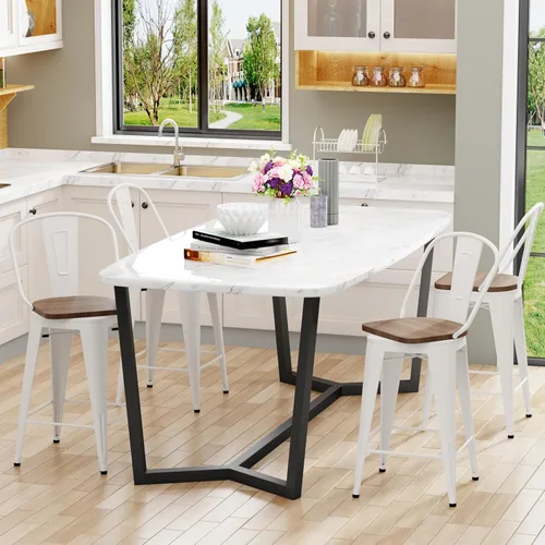 Miniatura 3 de Aklaus Juego de 4 taburetes de bar giratorios de metal, taburetes de barra con respaldo giratorio, asiento de madera, taburetes de bar de 30 Crema