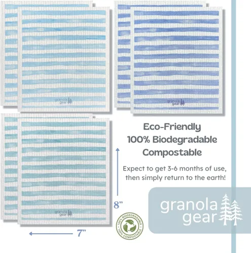 Miniatura 5 de Paquete de 6 paños suecos para cocina, hechos en Suecia, toallas de papel reutilizables, paños de esponja lavables, algodón de celulosa