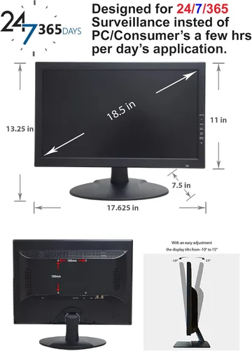 Miniatura 6 de 1stPV Precision - Monitor LED de seguridad 4K escalado de 18.5 pulgadas, compuesto BNC entrada/salida Super Sampling Anti-Aliasing (SSAA), HDMI