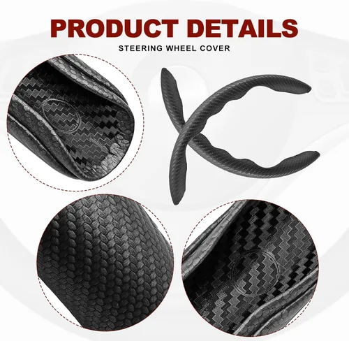 Miniatura 3 de Funda universal de fibra de carbono para volante, protector segmentado para volante, cubierta antideslizante de fibra de carbono para volante