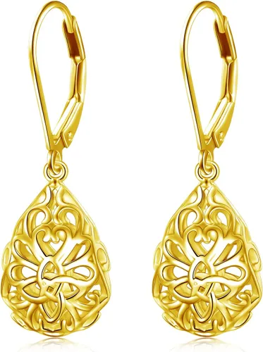 Miniatura 31 de Aretes colgantes de filigrana de plata de ley 925, margarita, loto, flor de rosa, piedra lunar, lágrima para mujer, nudo celta infinito, margarita