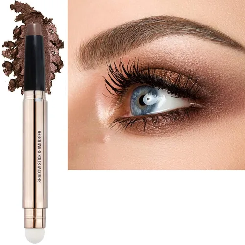 Miniatura 7 de Barra de sombra de ojos marrón y brocha de maquillaje con esponja, lápiz de sombra de ojos cremoso y brillante de larga duración, resistente al