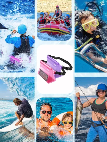 Miniatura 7 de HEETA Paquete de 2 bolsas impermeables con correa para la cintura, bolsa seca táctil con cinturón ajustable para teléfono, objetos de valor