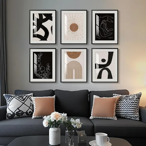 Miniatura 13 de Arte de pared abstracto enmarcado en blanco y negro, 6 piezas de impresiones modernas, pinturas, obras de arte para paredes, imágenes abstractas