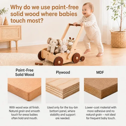 Miniatura 4 de Woodtoe Andador de madera para bebés, juguete de empuje antivuelco de velocidad ajustable para bebés que aprenden a caminar, juguetes naturales