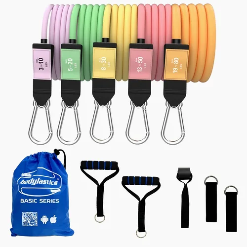 Miniatura 18 de Bodylastics Juego de bandas de resistencia – Bandas de resistencia con asas, correas de tobillo, anclaje de puerta, bolsa de transporte – Bandas PRO