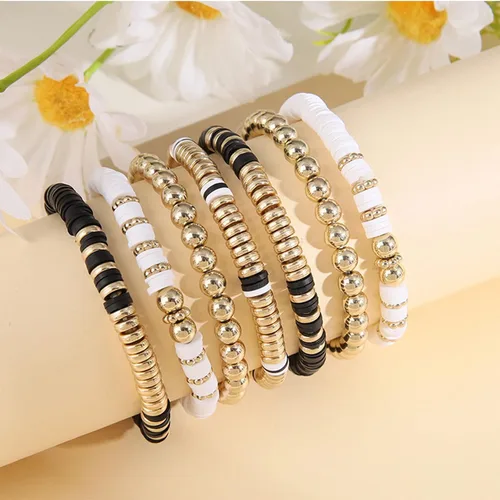 Miniatura 4 de Pulseras elásticas apilables hechas a mano con cuentas de arcilla Heishi, estilo bohemio, colorido, disco de vinilo, pulsera elástica