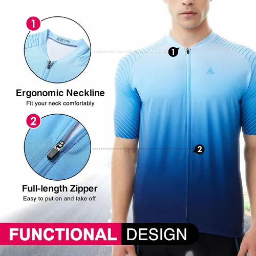 Miniatura 3 de Hikenture Maillot de ciclismo para hombre, manga corta, con cremallera completa, 3 bolsillos, camiseta transpirable para bicicleta