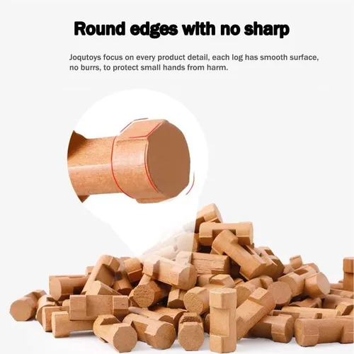 Miniatura 9 de 90 piezas de bloques de construcción de madera para niños pequeños, juego de troncos de cabaña de madera clásico, juguete educativo preescolar