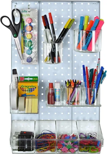 Miniatura 4 de Azar Displays 900942-GRE Kit organizador de pared multiusos de 12 piezas con un panel y surtido de accesorios: ganchos divisores, cilindros y tazas