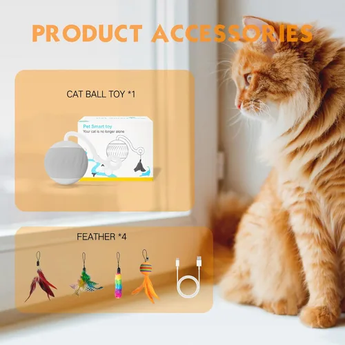 Miniatura 6 de Pelota interactiva mejorada de juguetes para gatos de interior – La pelota para gatos cuenta con activación táctil y por voz, 2 ajustes de velocidad
