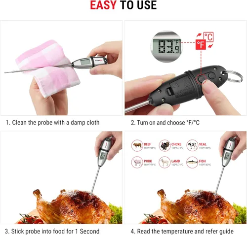 Miniatura 5 de ThermoPro TP02S - Termómetro digital de lectura instantánea para carne, con sonda súper larga para parrilla, cocina, masa madre, líquidos, aceite