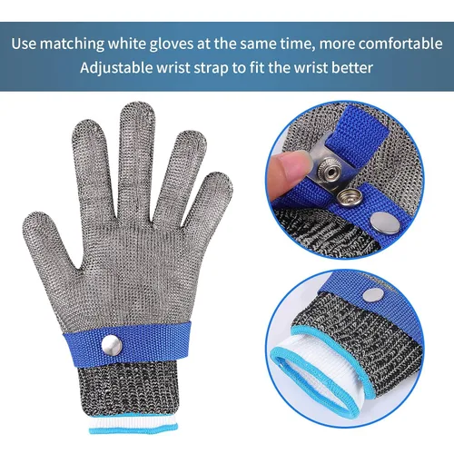 Miniatura 3 de Herda 1 par (L) guantes resistentes a los cortes de grado alimenticio, guantes de cocina de acero inoxidable para cortar carne, filete de pescado