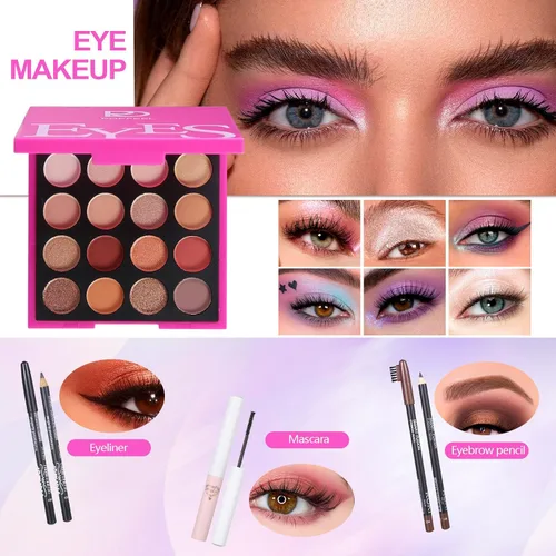Miniatura 3 de Kit de maquillaje para adolescentes, regalo de maquillaje para mujeres, incluye paleta de sombras de ojos, brillo de labios, rímel, delineador