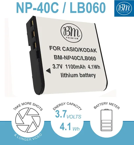 Miniatura 2 de BM Premium Paquete de 2 baterías LB-060 y cargador de batería de doble bahía para cámaras Kodak PixPro AZ251, AZ361, AZ362, AZ365, AZ421, AZ422