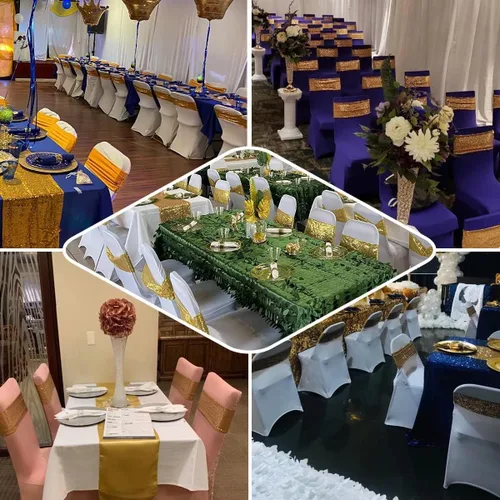 Miniatura 6 de Bandas para Sillas con Lentejuelas Elásticas Lazos de Spandex Poliéster para Fiestas Hotel Bodas Banquetes Decoración - 6 Piezas Aqua Sparkling