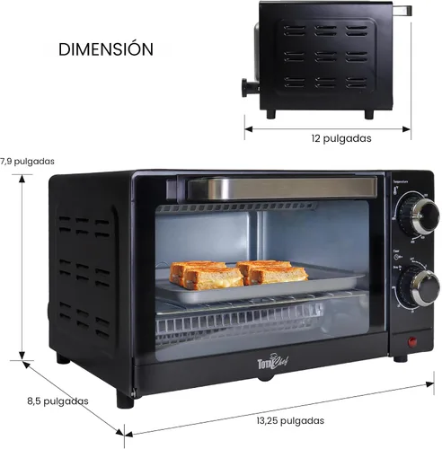 Miniatura 7 de Total Chef - Horno tostador para tostadas, hornear, asar, pizza, tamaño compacto para cocina pequeña, electrodoméstico con temporizador, negro