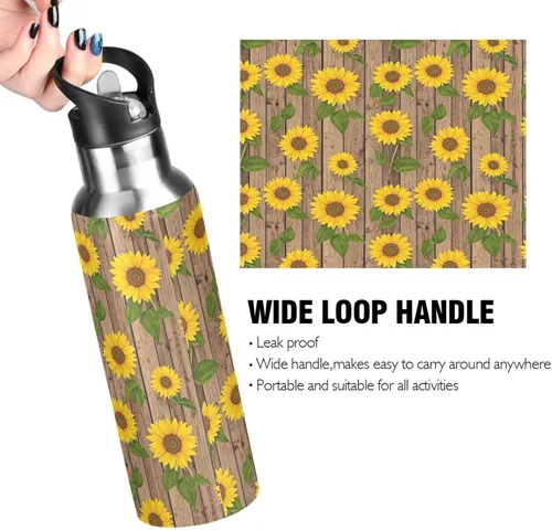 Miniatura 4 de Sunflowers Green Leaves Insulated Stainless Steel Water Bottle with Straw 20 Oz, BPA-Free Sport Water Bottle Insulated Leakproof Water Bottles