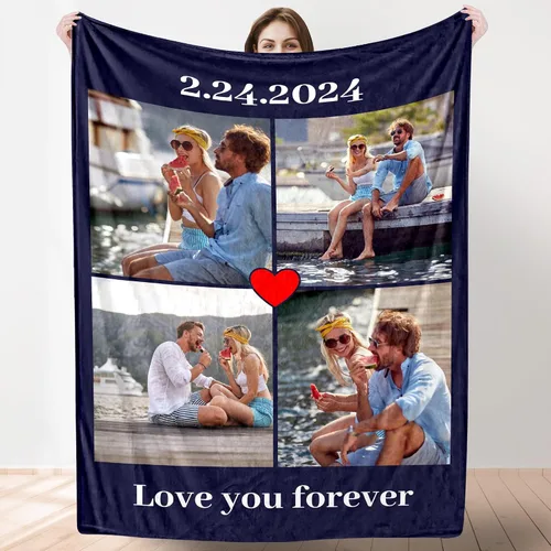 Artsadd Manta personalizada con collage de texto fotográfico, manta de fotos personalizada para hombres, mujeres, él o ella, manta personalizada