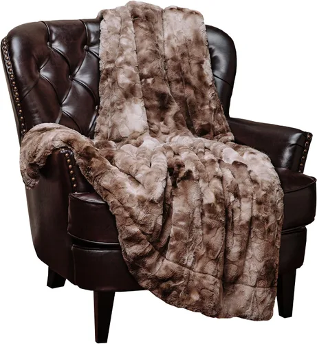 Miniatura 8 de Chanasya Manta de Tiro de Piel Sintética de Lobo Premium - Suave, Mullida Sherpa y Minky - para Cama o Sofá - 60" x 70" - Gris