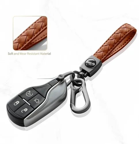 Miniatura 2 de Llavero con mosquetón, llavero universal de cuero tejido resistente hecho a mano, llavero de automóvil con giro giratorio de 360 grados y anillo