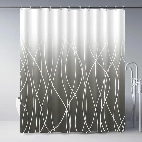 Miniatura 29 de Juego de cortinas de ducha azul egeo para baño con ganchos, cortinas de baño decorativas repelentes al agua y lavables con rayas blancas, 72 x 72