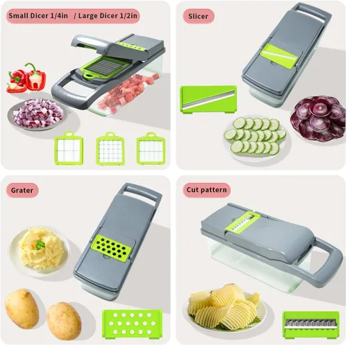 Miniatura 4 de Picador de verduras – Cuchillas de acero inoxidable resistentes al óxido para cortar, cortar en cubitos y picar sin esfuerzo – Base antideslizante