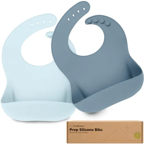 Miniatura 10 de KeaBabies Paquete de 2 baberos de silicona para bebés, niñas y niños, baberos resistentes de grado alimenticio para comer, atrapa alimentos grandes