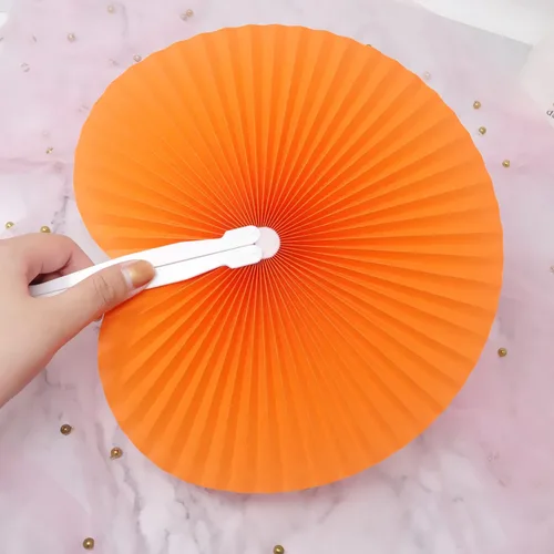 Miniatura 4 de Honbay Abanicos de papel plegables de mano, 12 unidades, para cumpleaños, boda, fiesta, acordeón de forma redonda, recuerdos de fiesta (naranja)