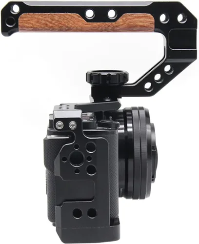 Miniatura 2 de Mango superior de madera para cámara con pasadores de localización de 3/8"-16, mango superior de madera con zapatos fríos compatible con interfaz