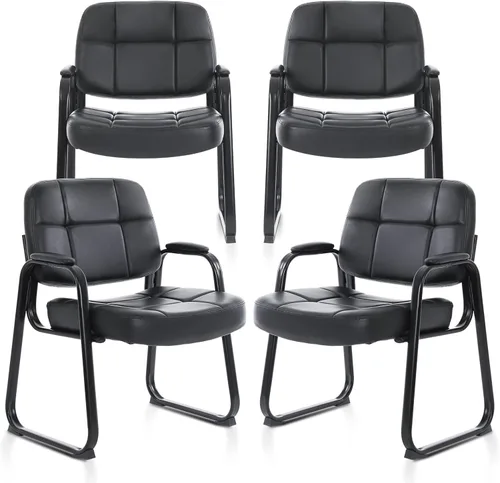 Miniatura 15 de CLATINA Silla de cuero para invitados de oficina, silla de recepción sin ruedas con reposabrazos y soporte de madera, sillón de escritorio