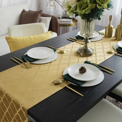 Miniatura 19 de Joyfol Day Caminos de Mesa de Navidad, Impermeable Jacquard Verde Flor de Pascua Camino de Mesa para Navidad Vacaciones Invierno Festival Cocina
