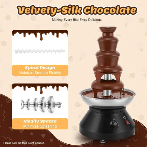 Miniatura 2 de Fuente de fondue de chocolate de 5 niveles, fuente de chocolate, fuente de chocolate, eléctrica comercial, torre de fondue de acero inoxidable, Rojo
