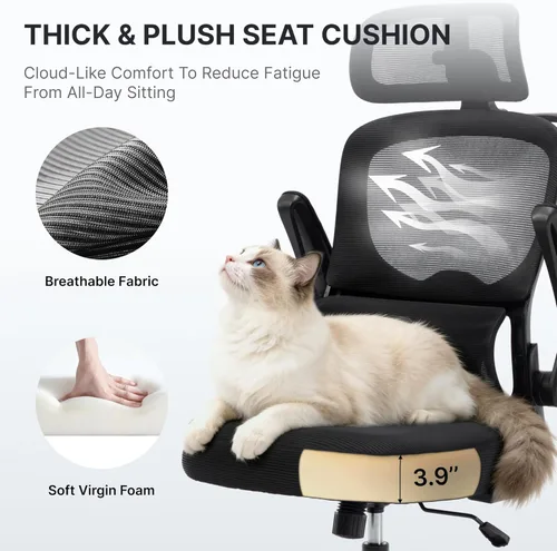 Miniatura 5 de Silla de oficina ergonómica, silla de escritorio de malla de 330 libras con soporte lumbar ajustable, reposacabezas 3D y brazos abatibles, cómoda