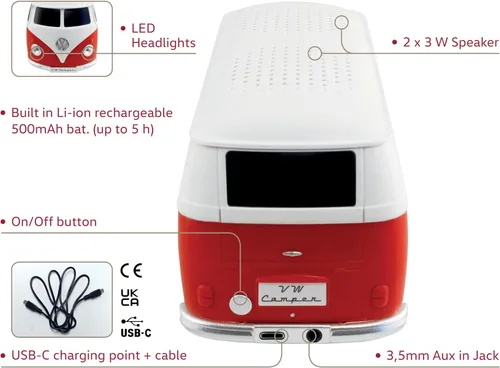 Miniatura 2 de BRISA Colección VW - Caja inalámbrica con altavoz Bluetooth portátil Volkswagen con batería recargable T1 autobús autocaravana