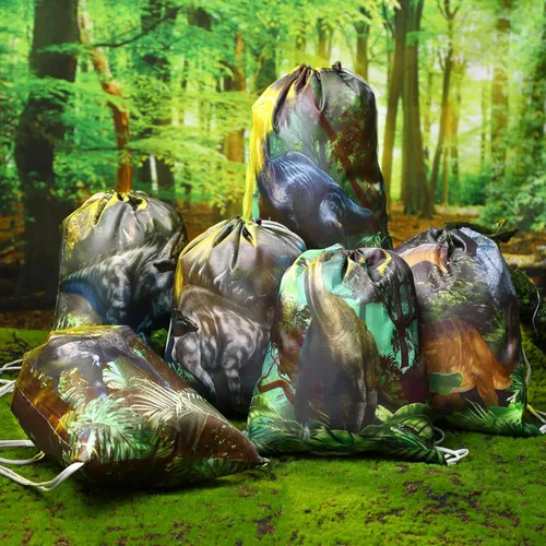 Miniatura 4 de 12 bolsas de recuerdos de fiesta de dinosaurios, regalo de dinosaurio con cordón, suministros de fiesta de cumpleaños, bolsas de regalo, mochila