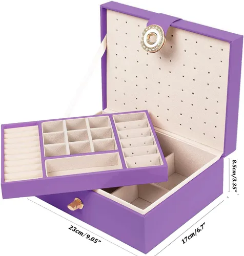 Miniatura 99 de Joyero de pendientes para mujeres y niñas, organizador de aretes de 5 capas, caja organizadora de joyas blanca con candado, collares y aretes