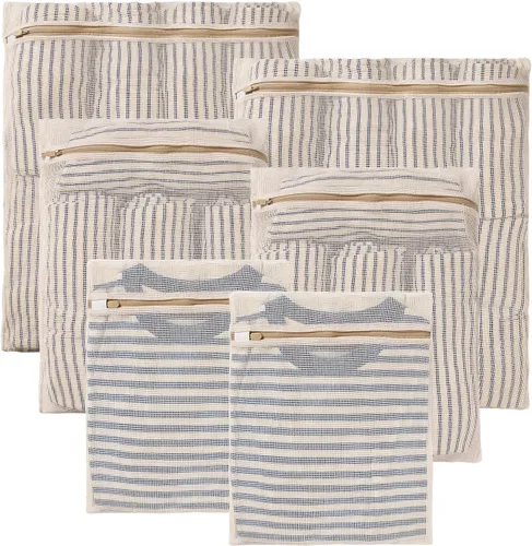 Miniatura 8 de HEAVYWOOD Bolsa de malla de algodón de 4 piezas, bolsa de lavado orgánico para lavadora, bolsas de lencería para lavar prendas delicadas