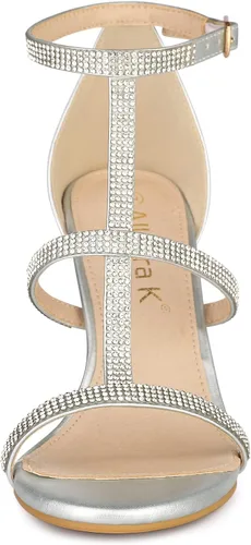 Miniatura 2 de Allegra K Sandalias de tacón alto con correa de tobillo y diamantes de imitación para mujer