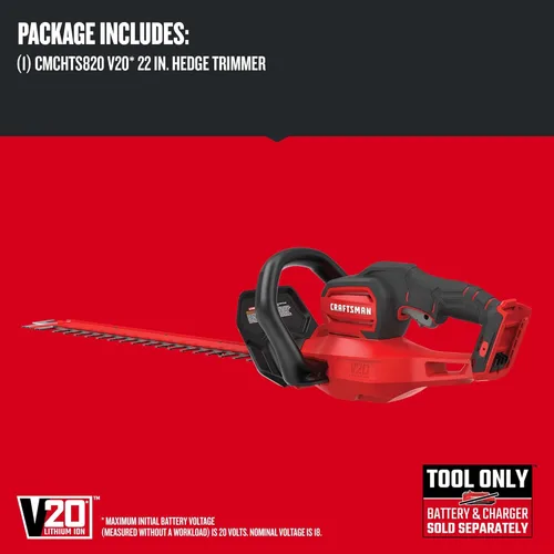 Miniatura 3 de CRAFTSMAN V20 Cortasetos inalámbrico, 22 pulgadas, solo herramienta (CMCHTS820B)